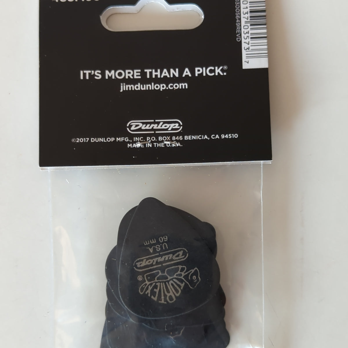 Dunlop Tortex Pitch Black Guitar Picks - .60mm Thin, 12 Pack (488P.60)