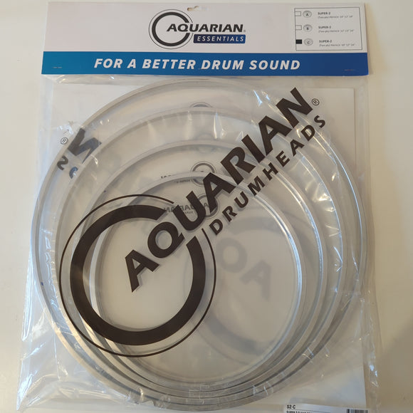 Aquarian Super 2 Clear S2-C drum head pack toms plus snare head 10,12,14,16.