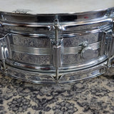 Used Rogers Script Badge Dynasonic Brass 14"x5.5" Snare Drum 1970s