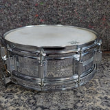 Used Rogers Script Badge Dynasonic Brass 14"x5.5" Snare Drum 1970s