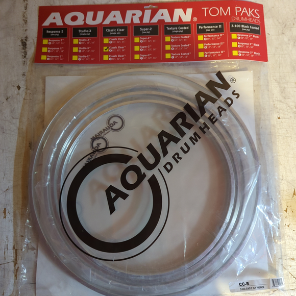 Aquarian Classic Clear CC-B drum head pack 12,13,16 toms plus 14 snare head